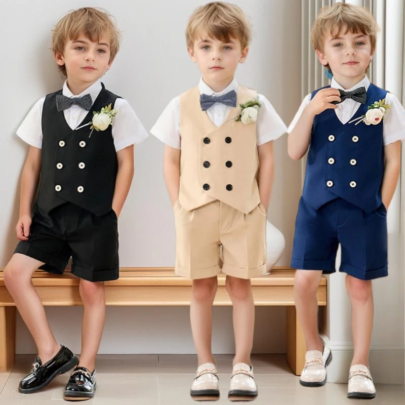 

Boys Suits for Weddings Summer Double Breasted Gentleman Birthday Photography Outfits Formal Kids Piano Performance Blazers Set