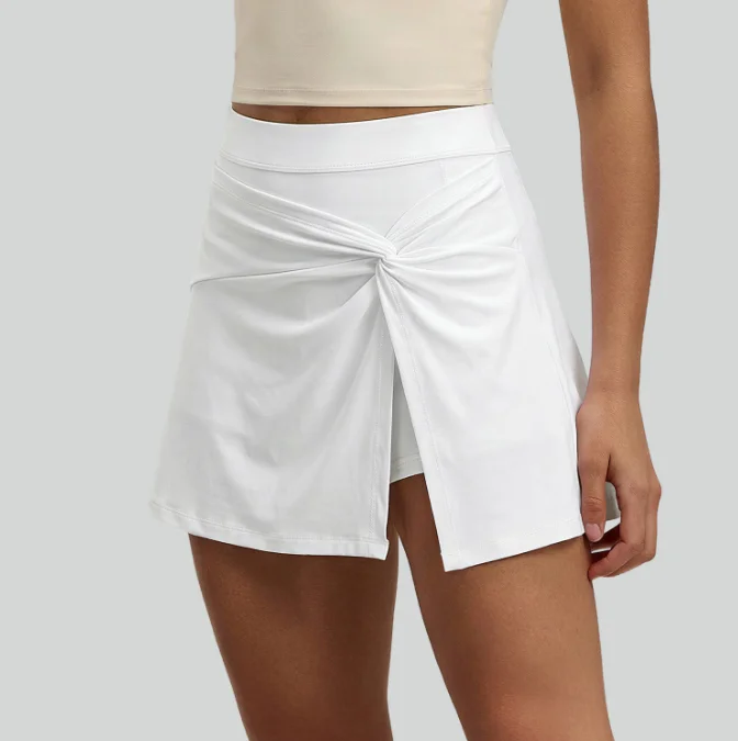 Women Summer Front Twist Tennis Skirt High Waist Pleated Skort Anti Chafing Hidden Pockets Sport Skirt for Yoga Running Golf Wor