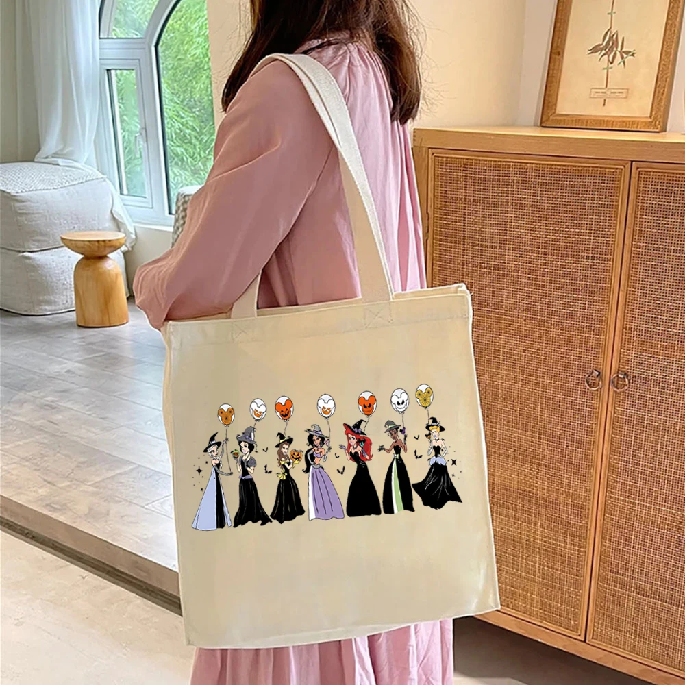 Super Cute Princess Witch Halloween Graphic Tote Bags Princess Balloons Ladies Shopping Canvas Halloween Girls Women's Handbags