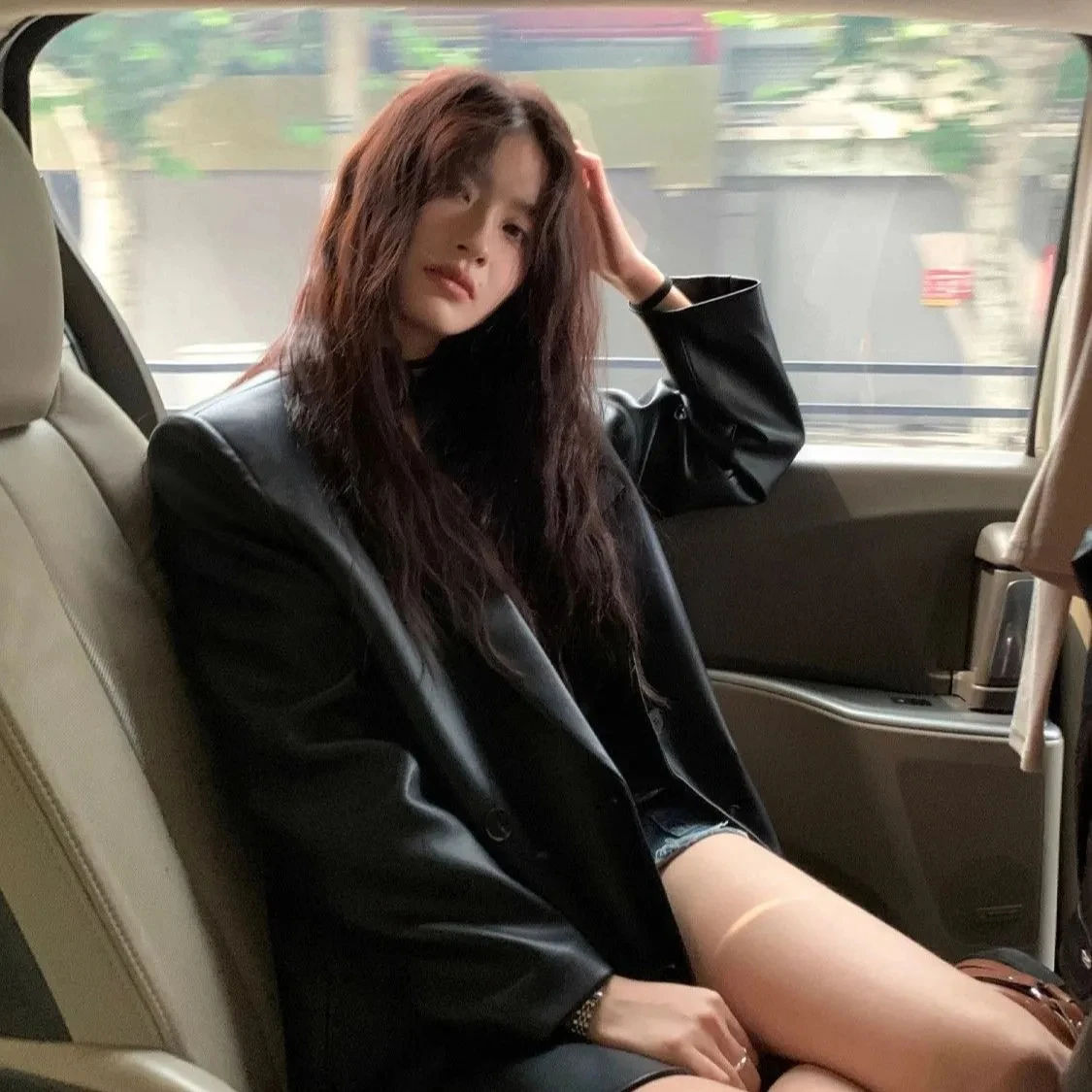 2025 terno preto feminino jaqueta de couro novo estilo macio coreano couro do plutônio high-end feminino solto blazer casaco de couro