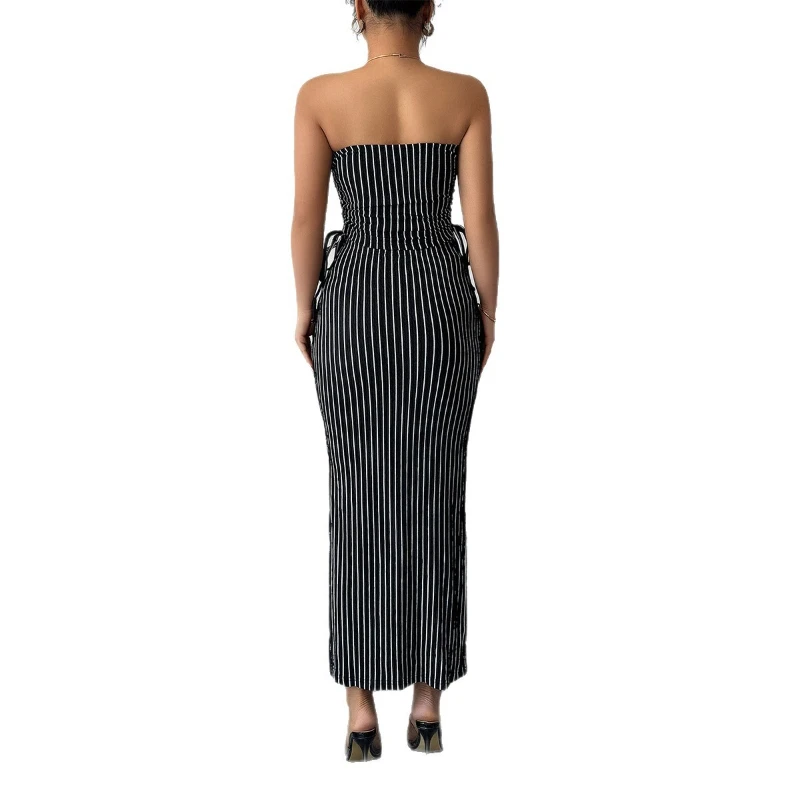 Striped Dress Sets Women Long Dresses Sexy Party Night Vestidos Matching Sets Elegant Two Piece Set Y2k Streetwear Work 2025