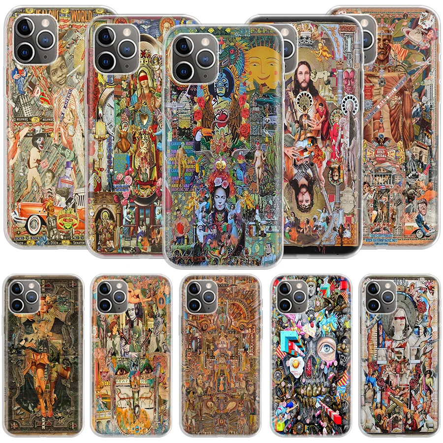 Complex picture digital collage Phone For Apple Iphone 14 12 13 15 Pro Max Mini 11 16 Plus X XS XR Case SE 2020 Shell Cover Cle