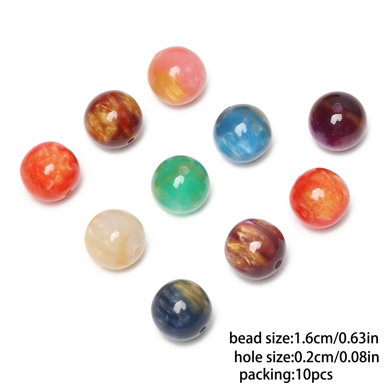 16mm 10pcs Two-tone Resin Galaxy Flash Smudging Round Loose Spacer Beads  for Jewelry Making DIY Bracelets Necklaces Earrings