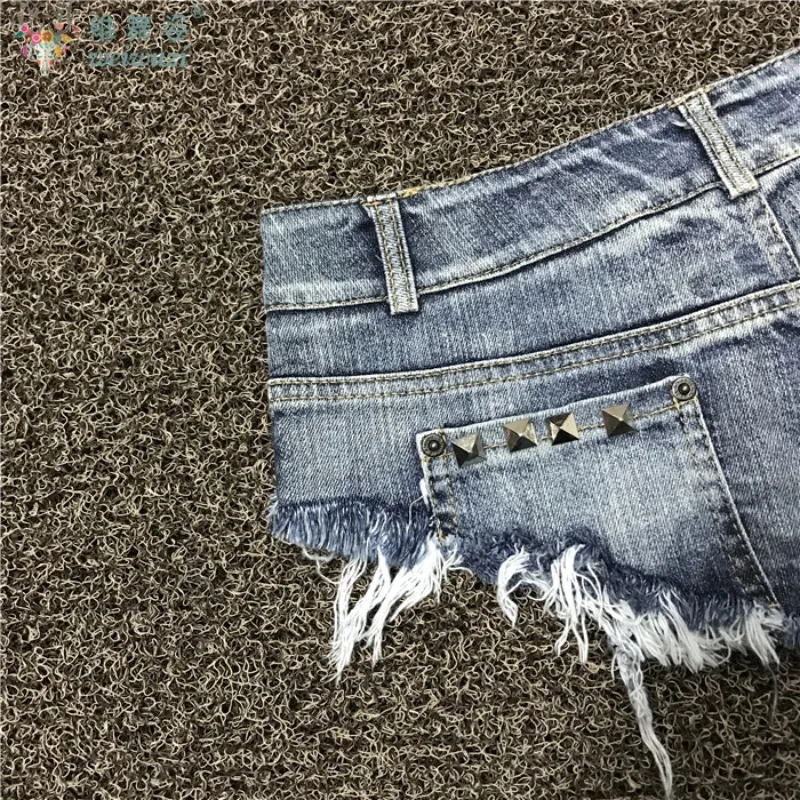 Sexy Women Rivet Denim Ultra Shorts Low Rise Denim Open Crotch Shorts Jeans Nightclub Pole Dance DS Mini Shorts Flirting Uniform - Image 4