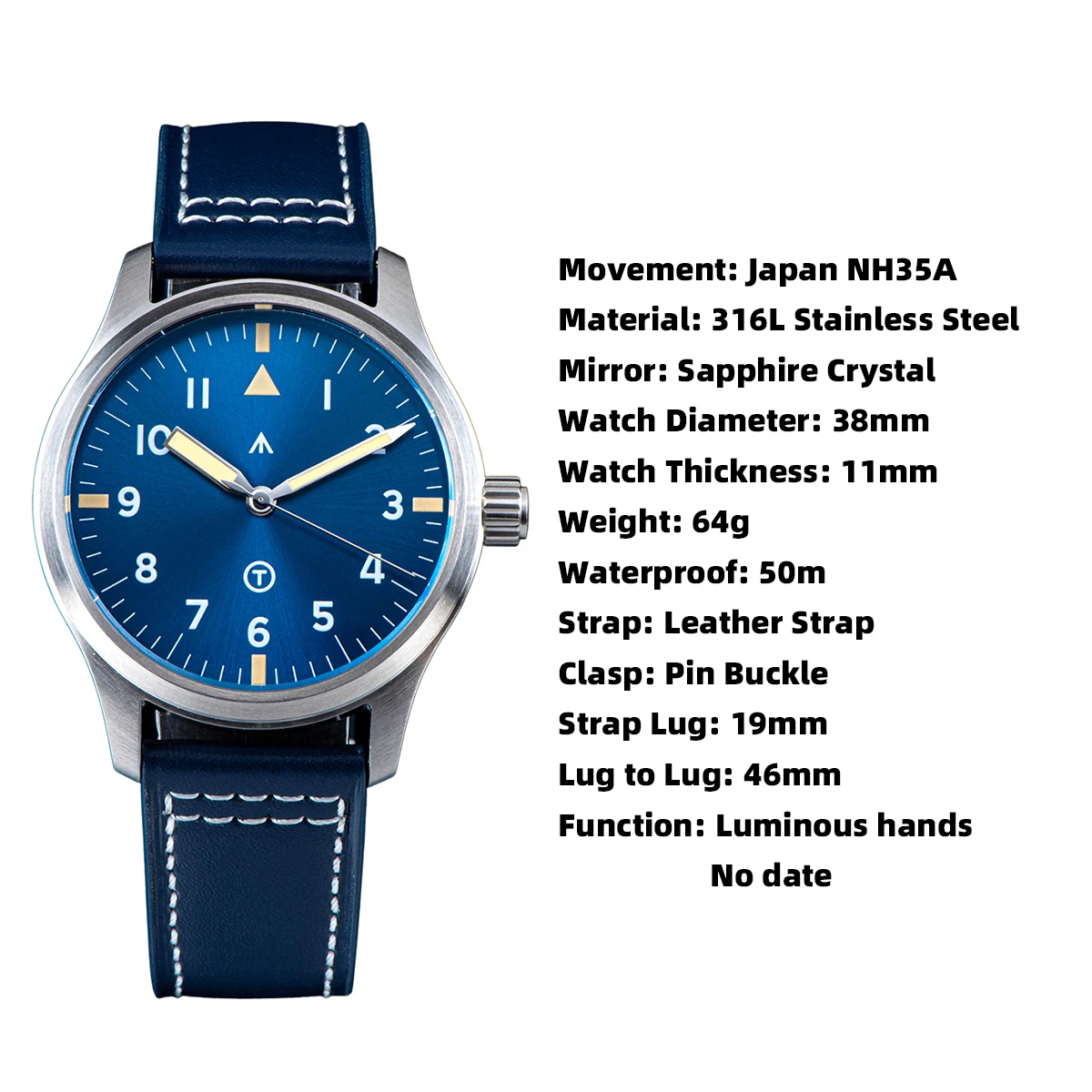 SEESTERN Watch of Mens Automatic Mechanical Wristwatch NH35A Movement Luminous Sapphire Crystal Waterproof Simple Military Gift