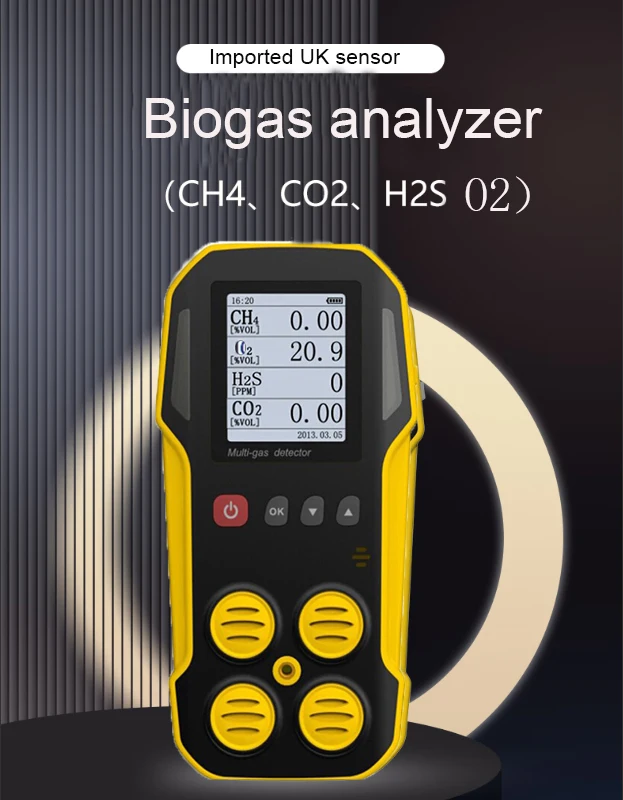 Analisador Infravermelho Portátil com Bomba De Amostragem De Ar Externo Detector De Biogás 4 Monitor De Gás Sulfeto De Hidrogênio H2S CH4 O2