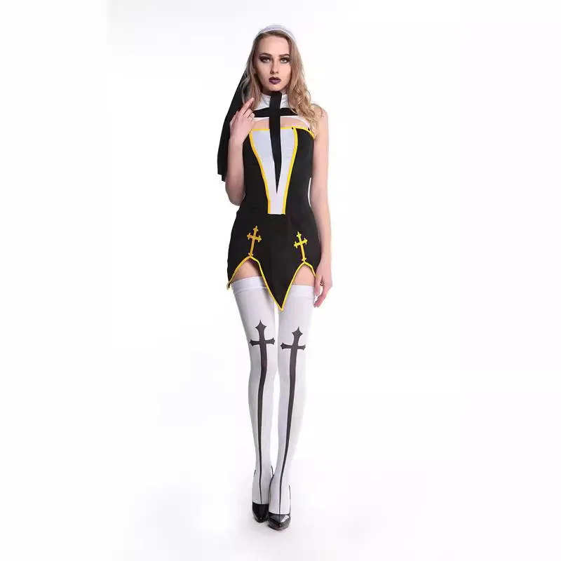 2025 New loween Par Game Role-plang Nun orm Temptation Costume Polyester Ladies Faion Traditional Stage Clothing