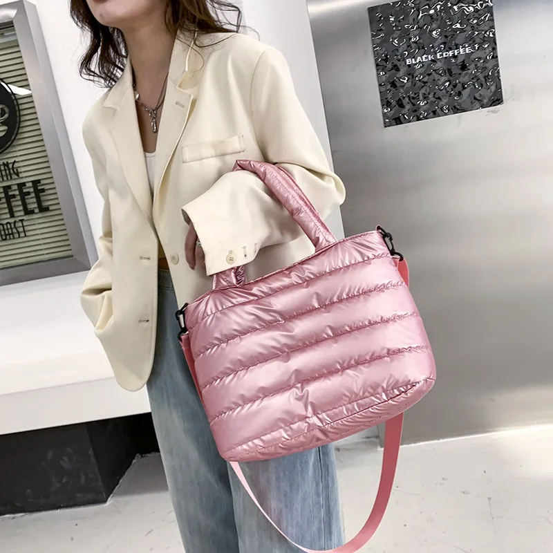 

New Puffer Tote Bag for Women Quilted Puffy Handbag Lightweight Down Cotton Padded Shoulder Bag Down Padding Crossbody Handbag