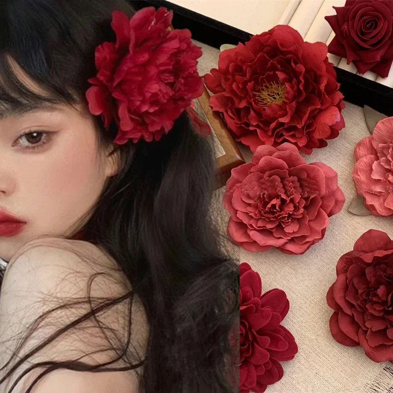 

New Fashion Large Size Hair Claw Fabric Rose French Hair Clip Black Wine Red Festival Accessories Hairpin Fashion Hair Crabs