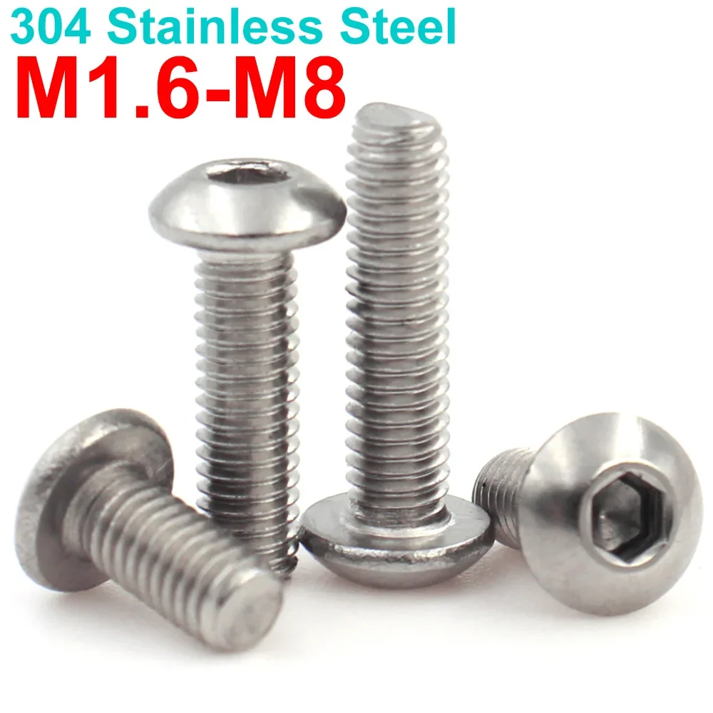 50-2pcs M1.6 M2 M2.5 M3 M4 M5 M6 M8 304 A2-70 Stainless Steel Hexagon Hex Socket Button Allen Bolt Screw Iso7380 L:3-100mm