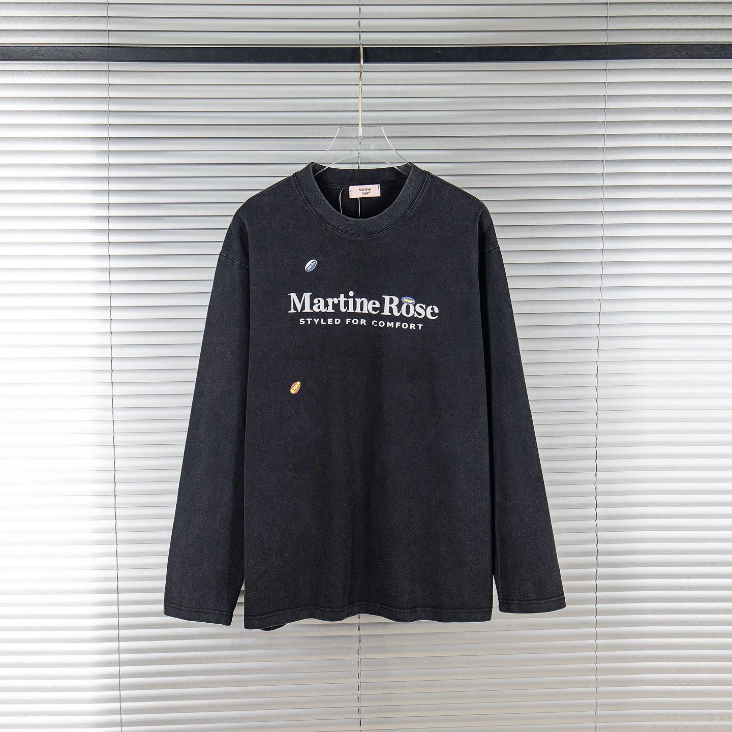 MARTINE ROSE American Retro Washed Long Sleeve T-Shirt Unisex Loose Casual Top Cotton Breathable Comfortable Non-fading