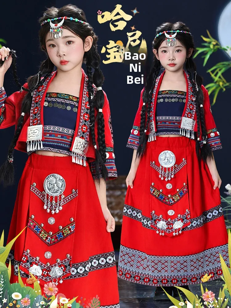 

New Ethnic Minority Children's Clothing Han Miao Nationality Girls' Clothing Tujia Ethnic Group Pure Polyester Material