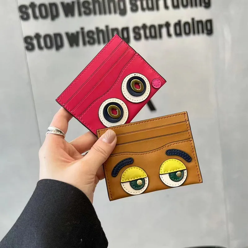 New Genuine Leather ID Card Bag for Women, Fashion Designer Luxary Cartoon Lady Patchwork Colors ID Card Clip Wallet A422