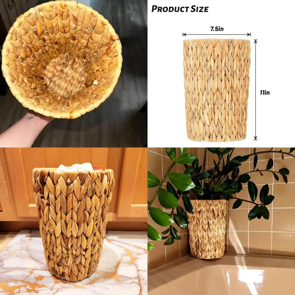 

Handcrafted Wicker Waste Bin with Handle for Bathroom, Living Room, Office, and Kitchen (1 Pack)