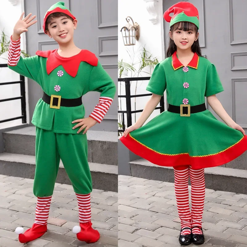 New year Christmas Clothing Christmas Boys Girls Kids Costume Children Elf Santa Claus Clothes Parent-Child Sets Adult Red Green