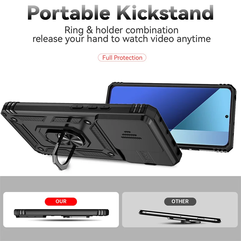 For Redmi Note 13 Pro Global Case Slide Lens Cover Xiaomi Redmi Note 13 Pro Fundas Military Holder Coque  Redmi Note 13 Pro 4G