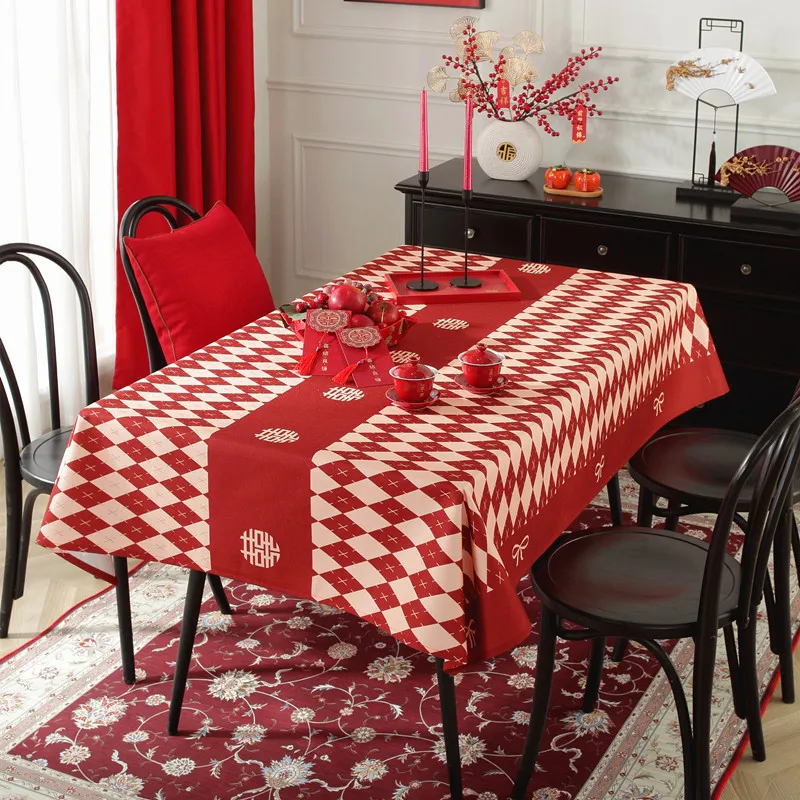 

Polyester Printed Auspicious Red Decorative Tea Table Waterproof Tablecloth