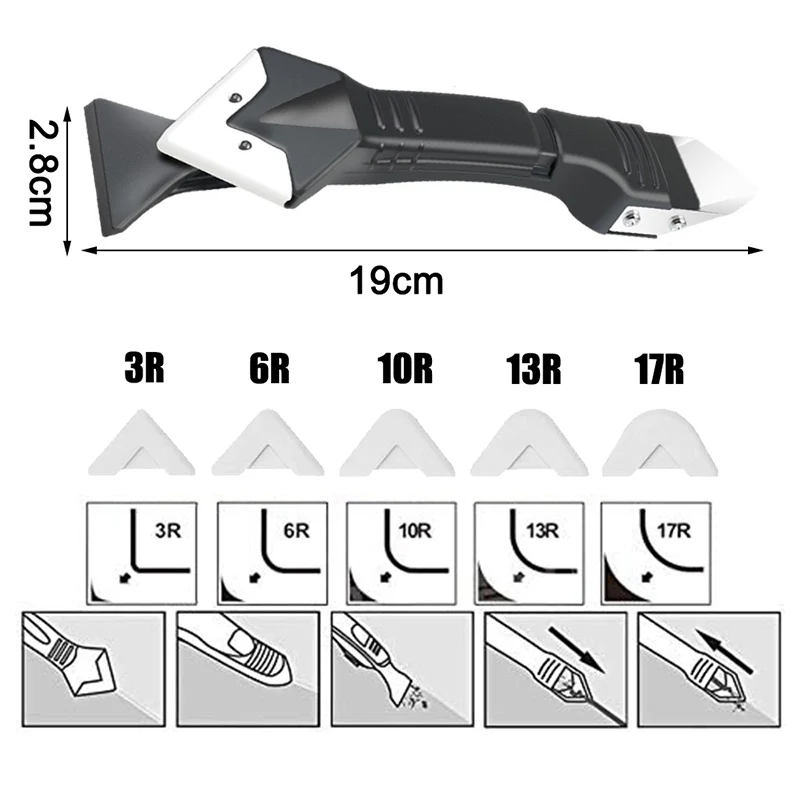 3in1 Silicone Scraper Sealant Spatula Remover Caulk Finisher Sealant Nozzle Scraper Sets Multifunctional Caulking Hand Tools Kit