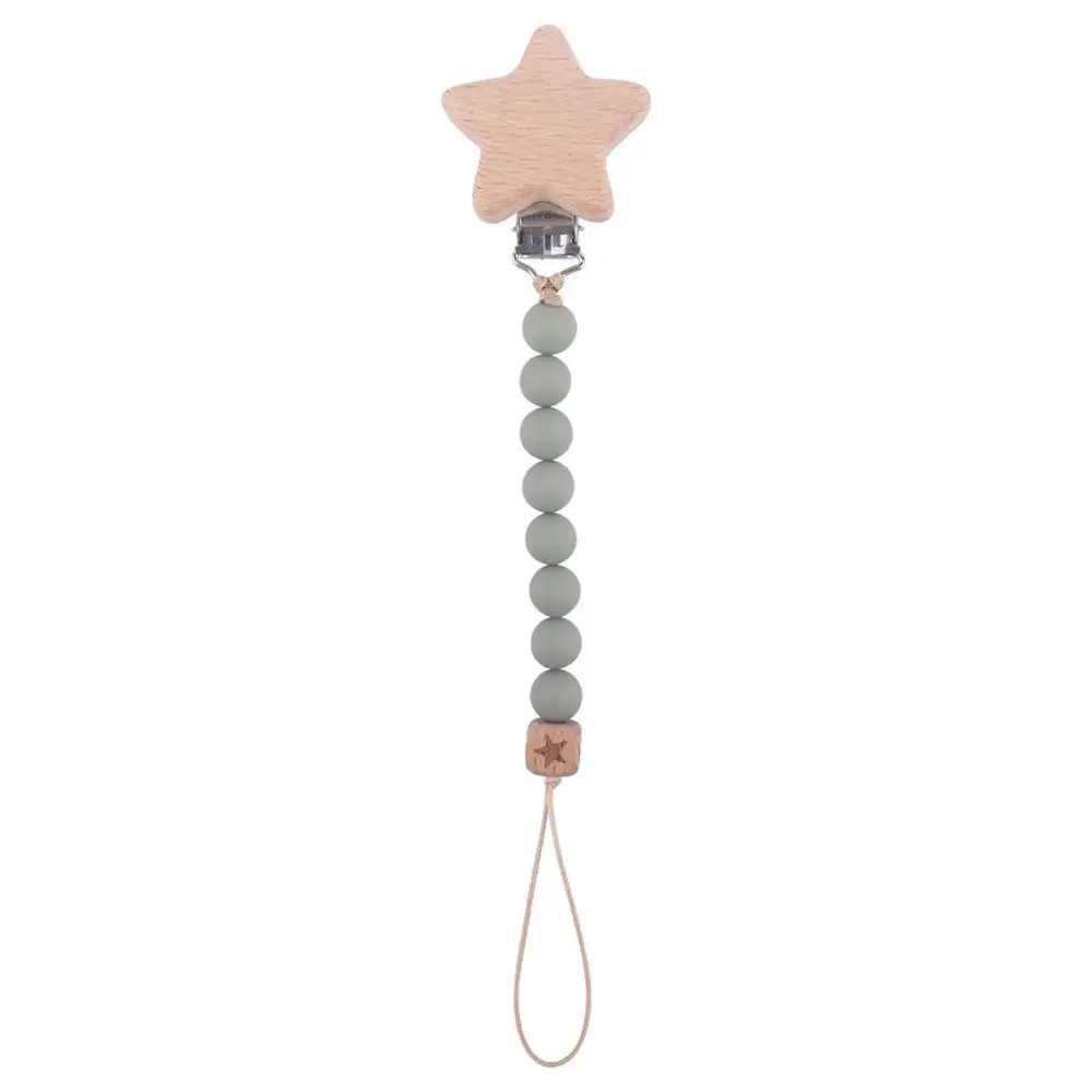 Silicone Baby Pacifier Clips Beech Wood Star Pacifier Chain Nipple Bracket Holder Toddler Toys Holder