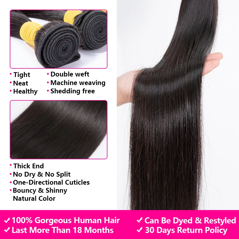 Straight Human Hair Bundles With Closure Free Shipping Human Hair Bundles With Frontal Brazilian Hair Extensions 28 30 Inch Remy