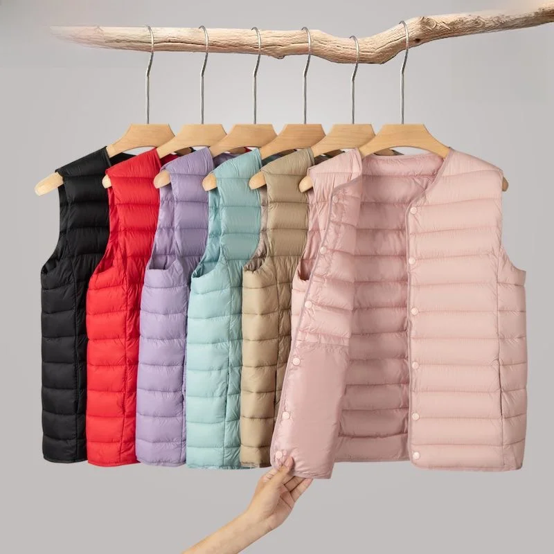 

Women's Autumn Winter New Sle Vest No Collar Inner Large Size oulder Pad round Ne Jaet down Cotton Vest