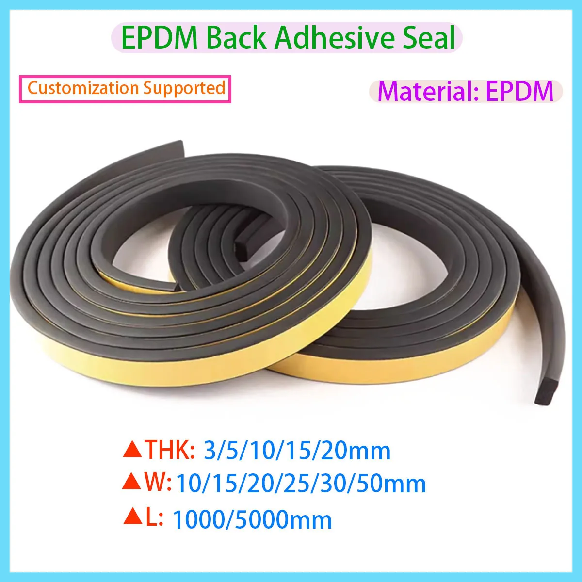 EPDM Foam Sealing Strip Super Glue Anti-collision Insulation Thickness 3/5/10/15/20mm