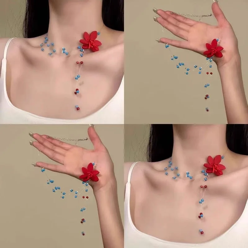 

Dopamine Flower Necklace Seaside Vacation Wind Fresh and Sweet Collarbone Chain Niche High-end Neck Chain