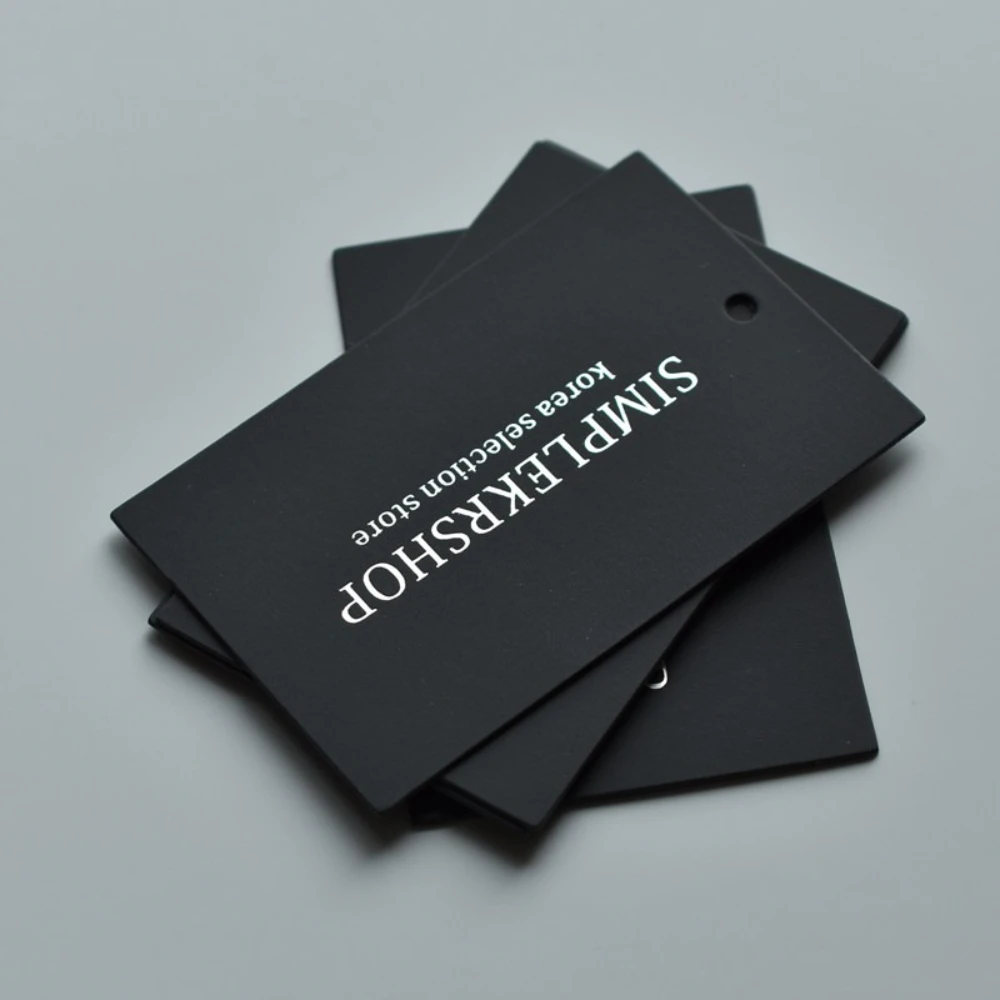 Custom Foil Stamping Hang Tags 600gsm Black Paper for Clothing/Bags/Shoes 100/200/500pcs view 4