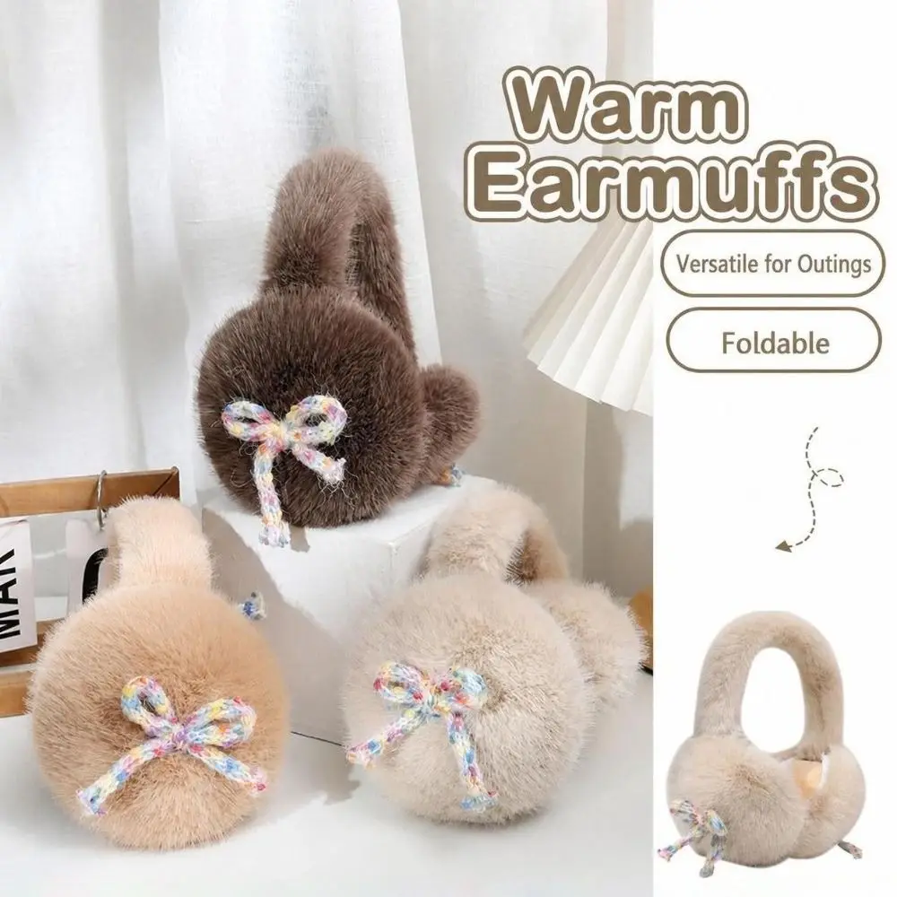 Warm Imitation Mink Fur Earmuffs Soft Lovely Bow Decor Thermal Ear Muffs Fluffy Portable Bowknot Earmuffs Cold Weather Wear