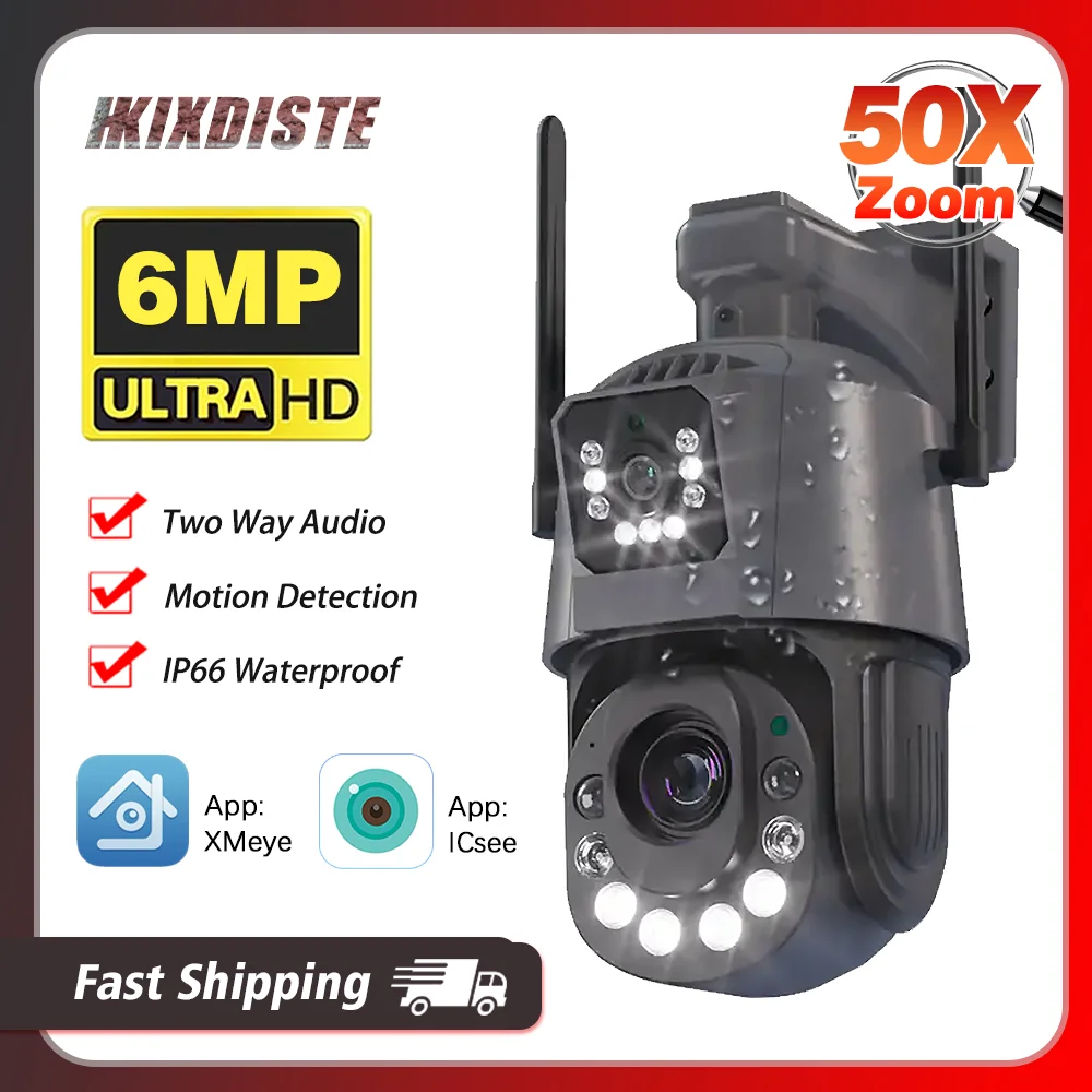 

50X Zoom 6MP Dual Lens PTZ Wifi Camera CCTV Outdoor Human Detection 200M Night Vision IP security protection Camera iCsee XMeye