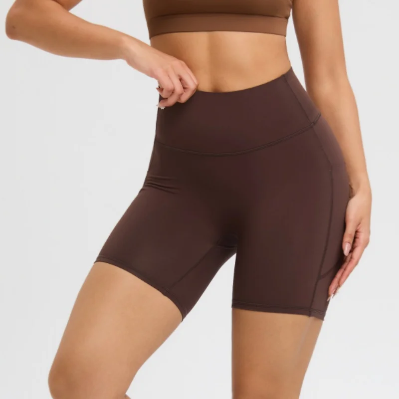 Women High Elasticity Yoga Shorts Comfortable Fitting Sport Pants Solid Color with Pocket Suitable for Yoga Running and Sports
