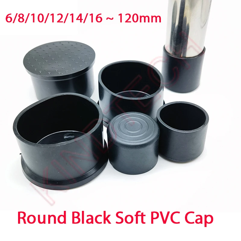 1/2/4/8/10/20Pcs Round Black Soft PVC Plastic Plug Dia 6mm-120mm Chair Furniture Leg Non-Slip Cover Pipe End Cap Floor Protector