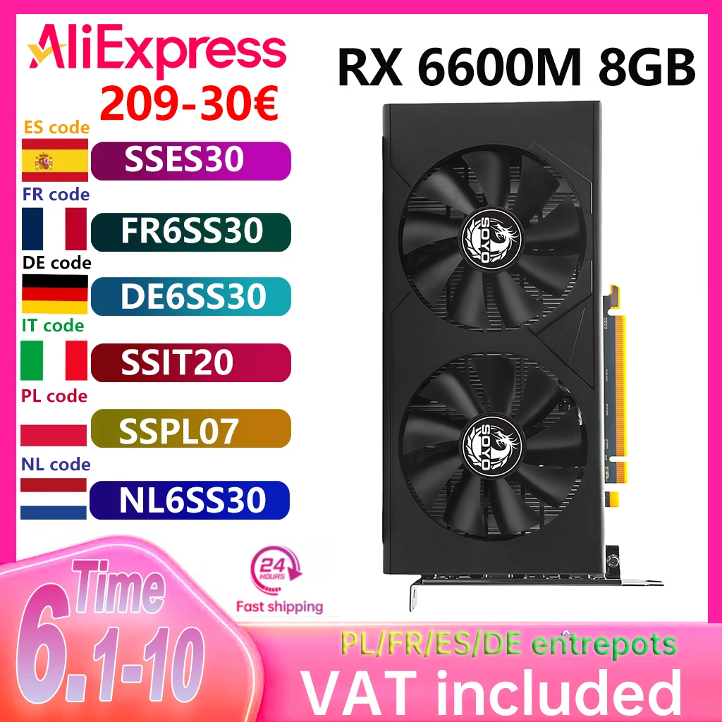 SOYO AMD RX 6600M 8GB Graphics Card GDDR6 128Bit PCI-E 4.0×8 8Pin Radeon GPU RX6600M Desktop Components PC Gaming Video Cards