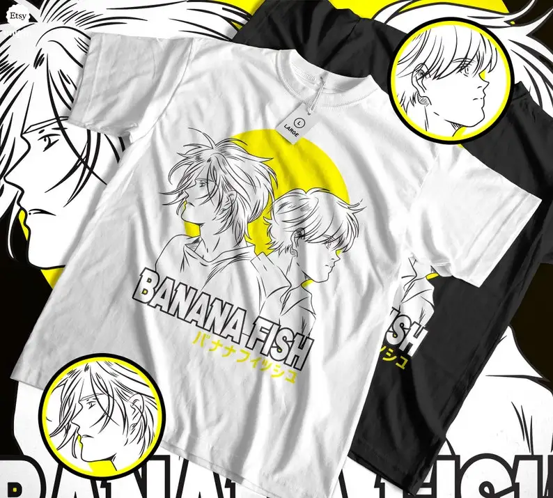 Unisex Ash & Eiji Moonlight T-Shirt - Vintage Anime Tee, Urban Manga Style, Classic 80s Fashion, Japanese Retro Series Apparel,