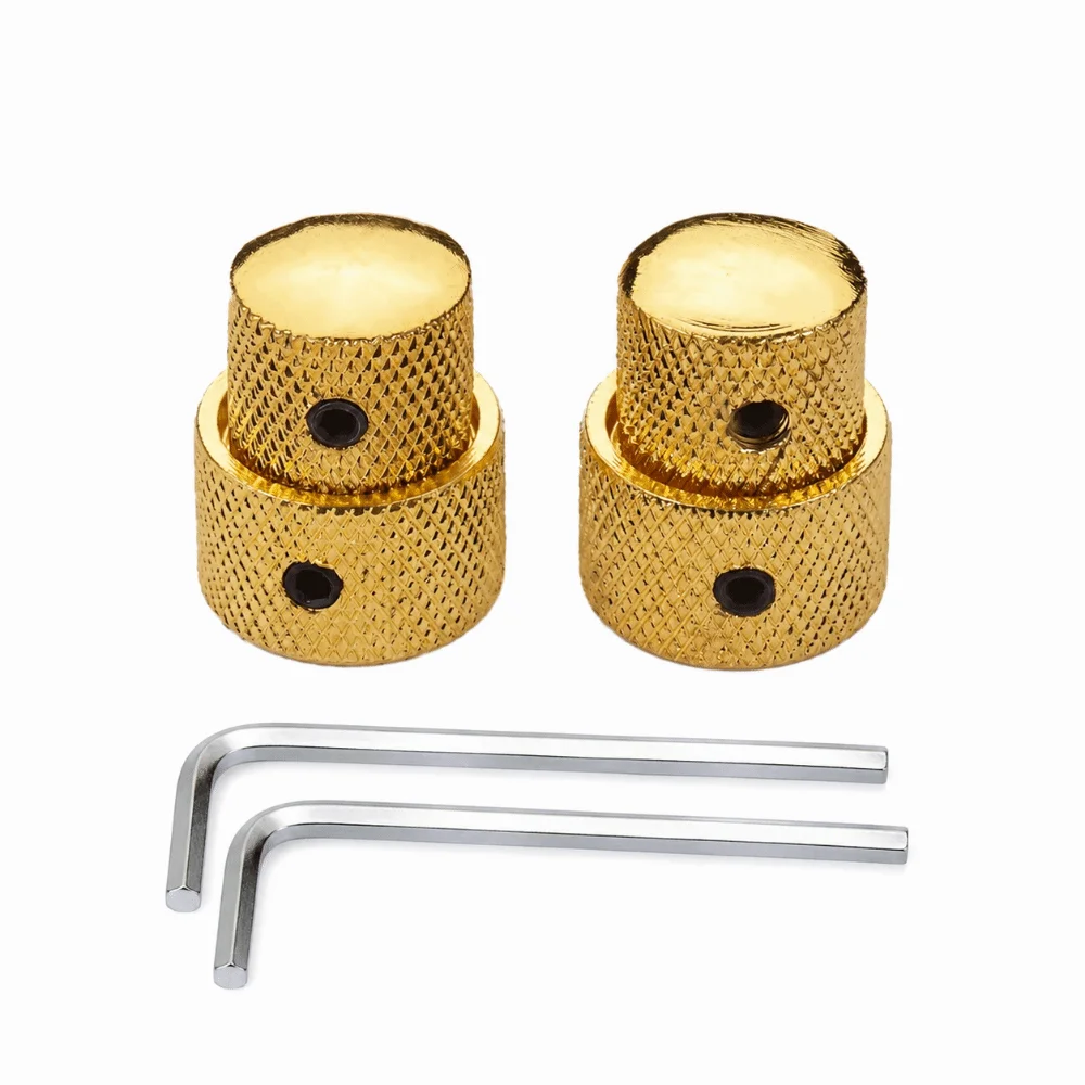 2sets Metal Dual Concentric Stacked Control Knobs Golden/Silver/Black Dual Concentric Design Electric Bass Guitar Knobs