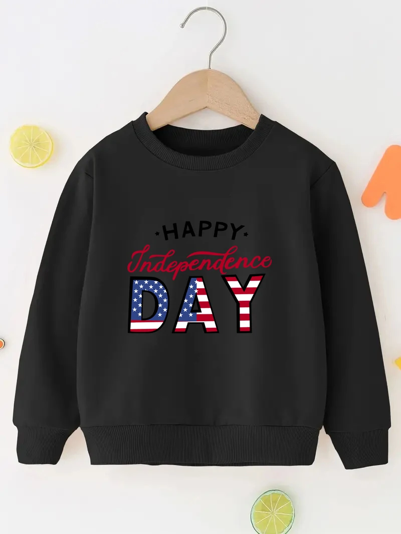 New Children's Wear Independence Day Boys and Girls Spring and Autumn Long sleeved Pullover Casual Children's Top Sports Shirt