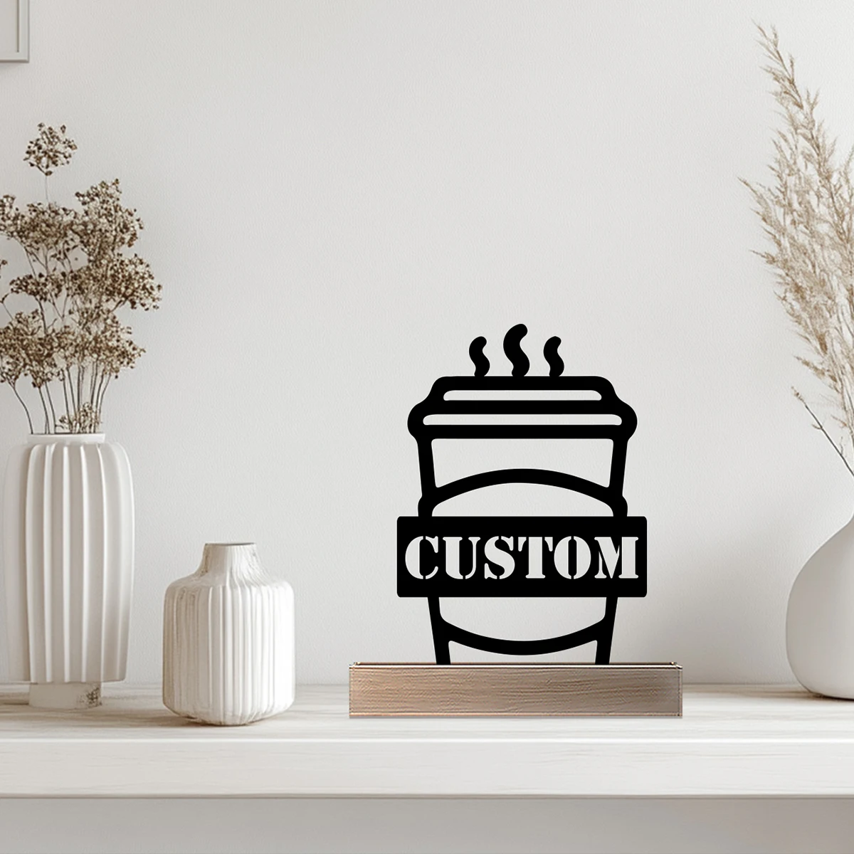 1pc Abstract drink Customized Text Iron Statue With Wood Base Metal Ornament Iron Sculpture Handicraft With Wood Base Bedroom