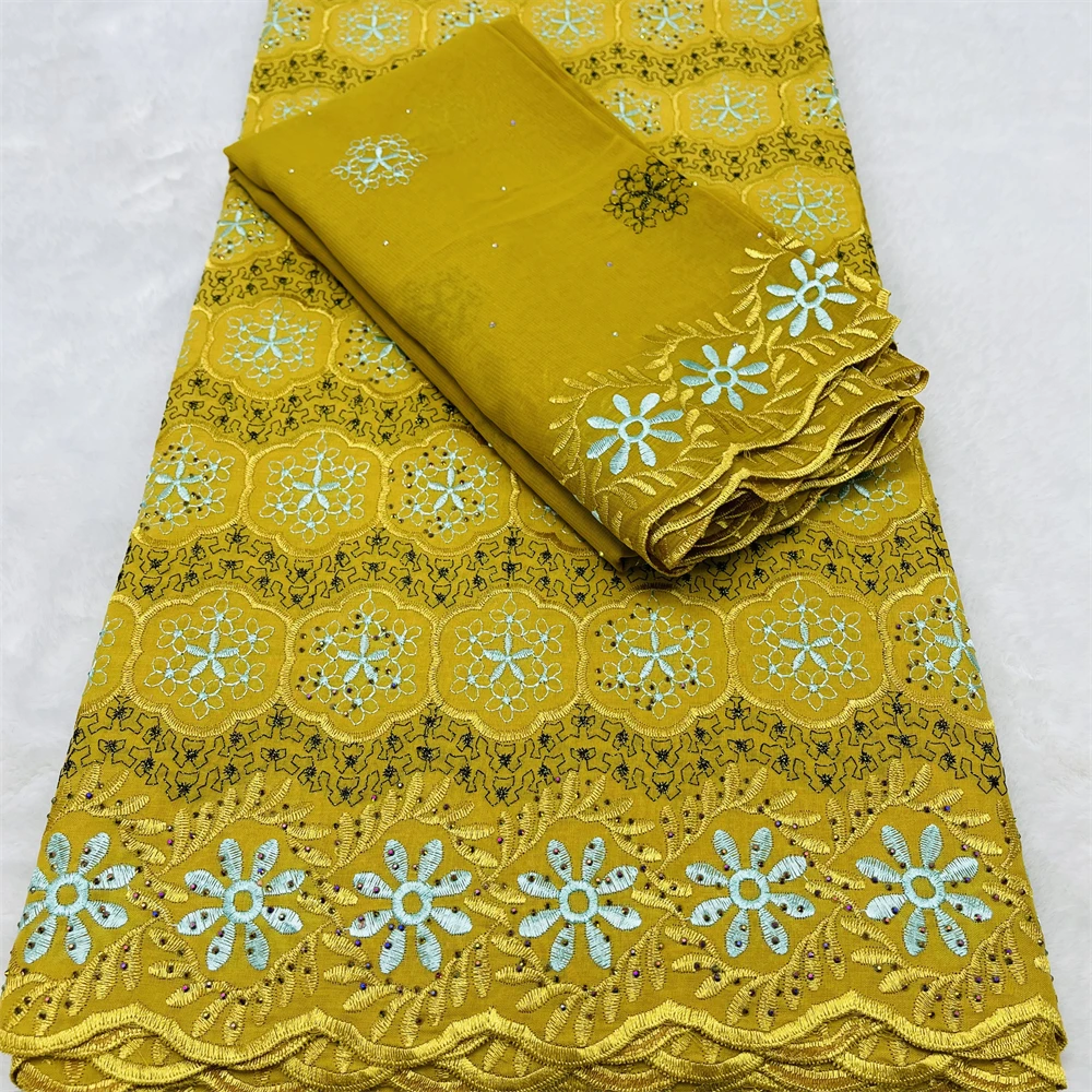 

5+2 Yards 2026 High Quality Stones 100% Cotton Nigerian French African Lace Fabric Swiss Voile Lace Fabric For Women Dress P