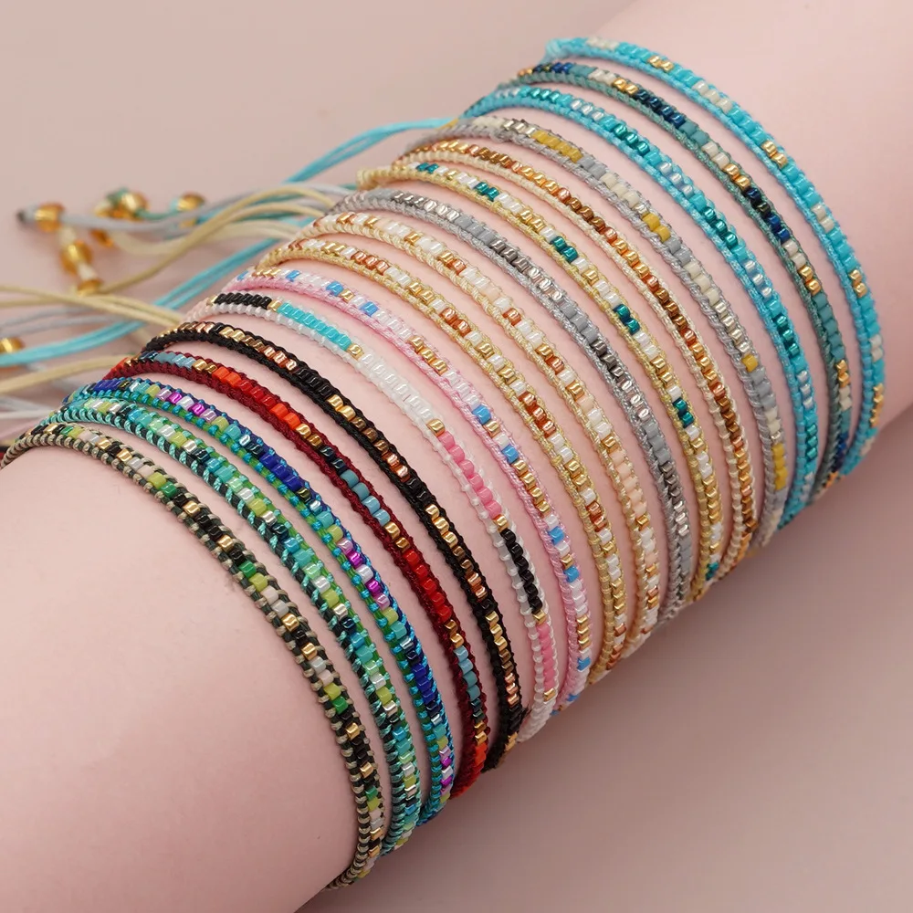 Bohemian Handmade Colour Woven Rope Chain Miyuki Beaded Bracelet Ethnic Adjustable for Women Girl  Fashion Jewelry Gift