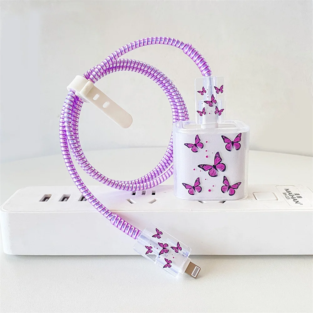 Cute Smile Case For Apple iphone 18W 20W US Charging Head Protective Sleeve Fast Charging Shell Soft Wire Cable Cord Organizers