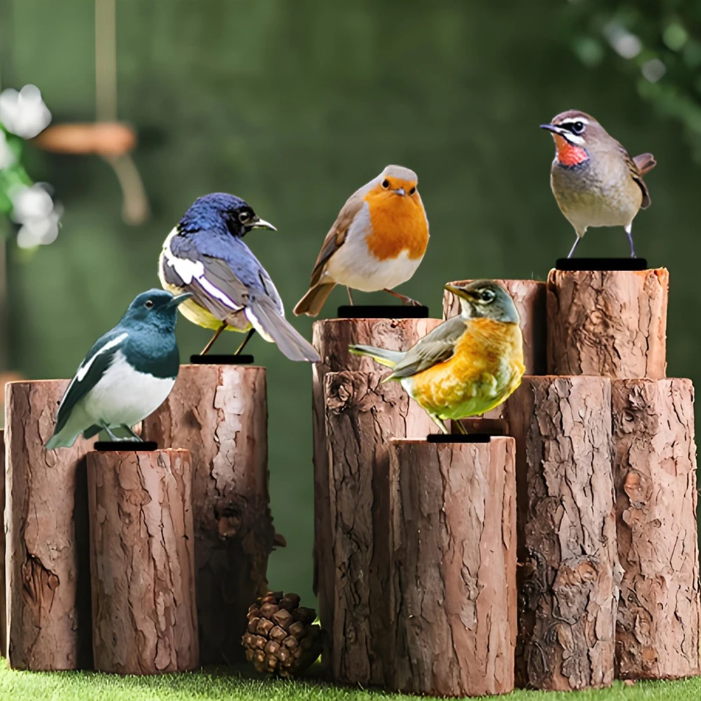 5pcs Vivid Metal Birds Fence Decor Color Painted Outdoor Garden Natural Birds Sculptures For Patios Birds Lovers