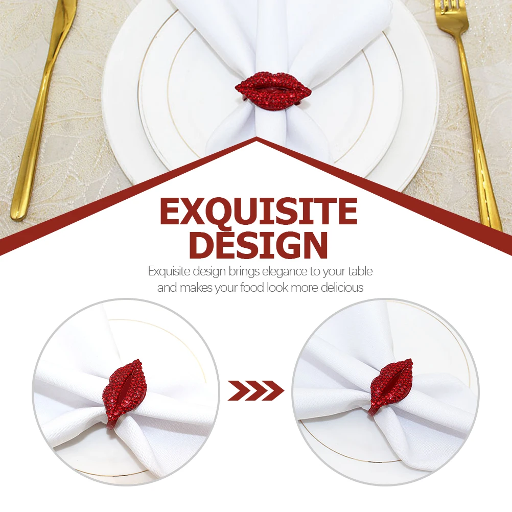 

4 Pcs Valentine's Day Red Lips Metal Napkin Rings Elegant Reusable Buckles for Dinner Parties Banquets Home Decor