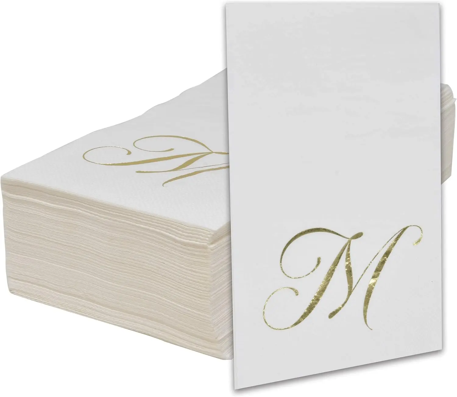 

Gold Monogram Guest Napkins, Letter M Disposable Paper Pack, Elegant, Metallic, Golden Foil Dinner Napkin for Bathroom, 100