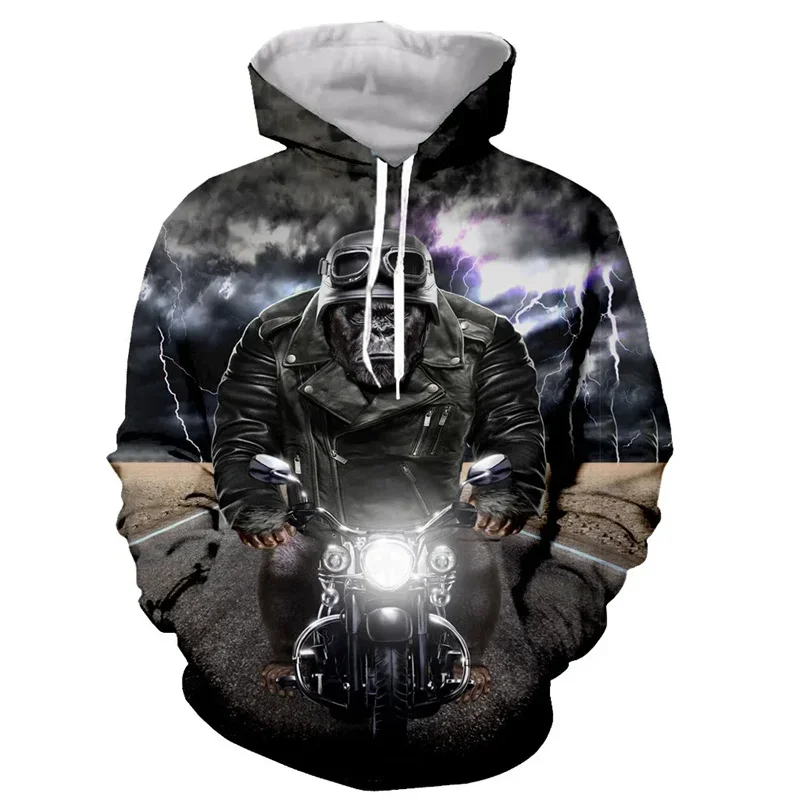 Motocicleta 3D Impresso Hoodie para Homens, Moda Motocross, Mangas Compridas Camisolas Esportivas, Cool Street Oversized Pullovers, Roupas