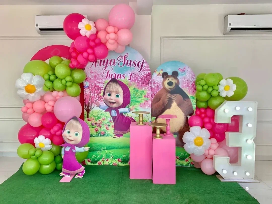 Disney Masha and Bear Daisy Balloon Arch Set Pink Green Latex Balloon Girl Boy Birthday Party Decor Supplies Baby Shower Globos