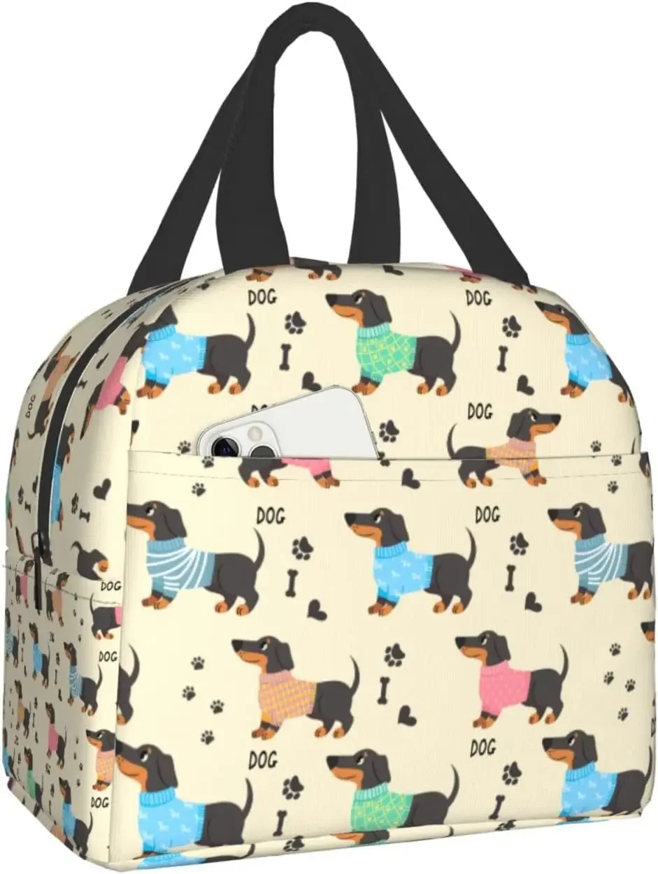 Dachshund Lunch Bag Insulated Lunch Box Washable Cooler Tote Bag Reusable Lunch Box Lightweight for Office Work Picnic Beach