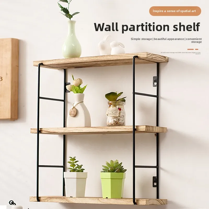 Three-Tier Wall-Mounted Storage Rack In White Solid Wood Shelves Iron Frame No-Drill Multi-Purpose Organizer Bedroom Bedside