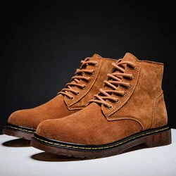 Fashion Brown Suede Boots for Men Classic Leisure Cowboy Boots Men Fur Warm Mens Leather Ankle Boots Plus Size 48 bota masculina