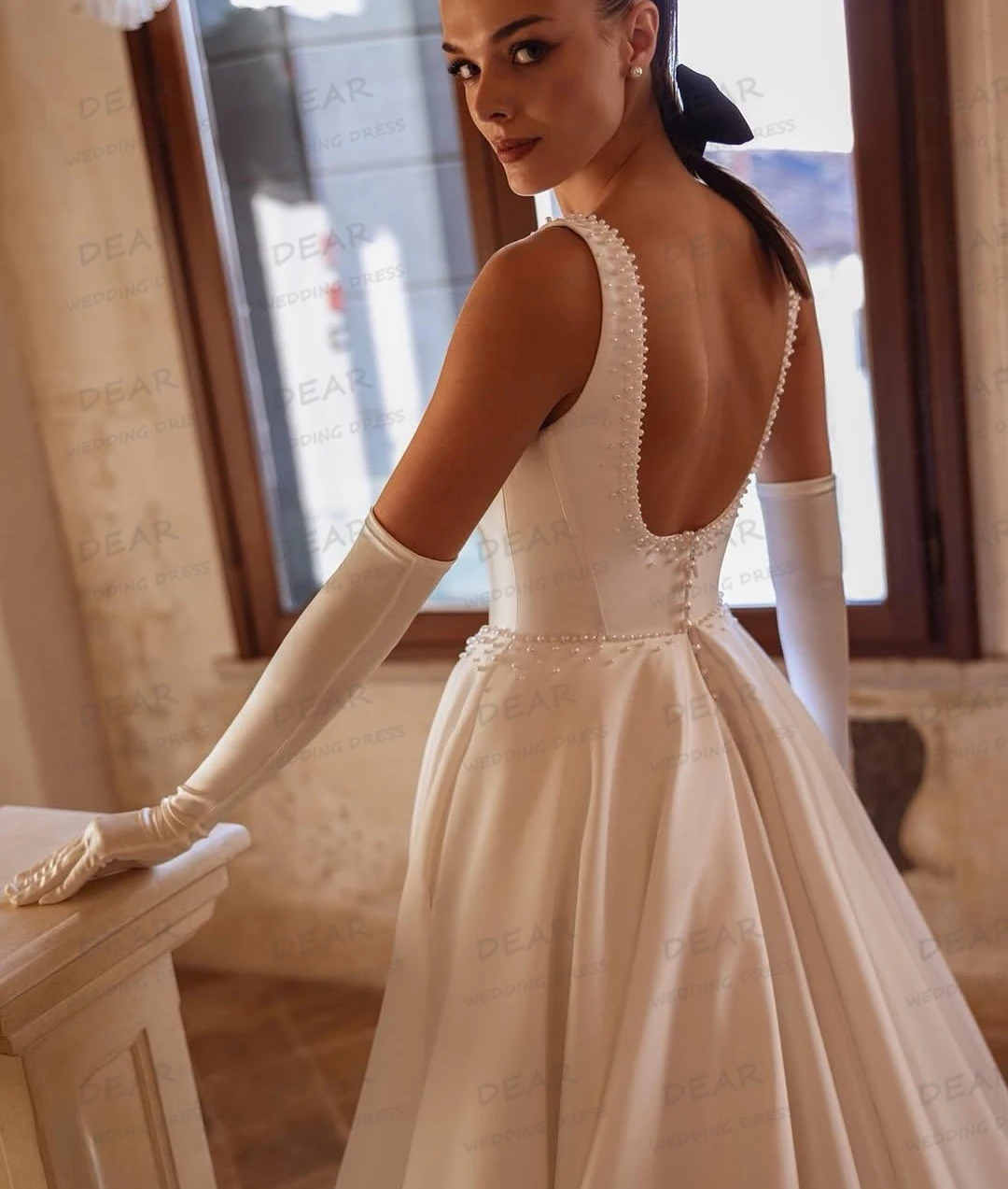 فساتين زفاف بسيطة برقبة قارب مثيرة على شكل حرف A فساتين زفاف نسائية بدون أكمام بدون قفاز مخصصة فيستدوس دي نوفيا #2