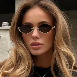 Fashion Vintage Small Polygonal Sunglasses Women New Brand Metal Half Frame Elegant Sun Glasses Ladies Y2K Sexy Cat Eye Shades